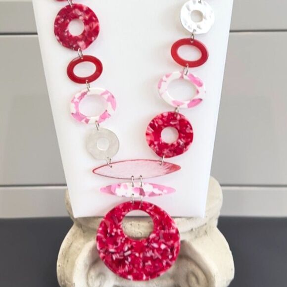 Sassy Jones Hailey Marbled Circle Drop Necklace - SJ - Picture 2 of 5